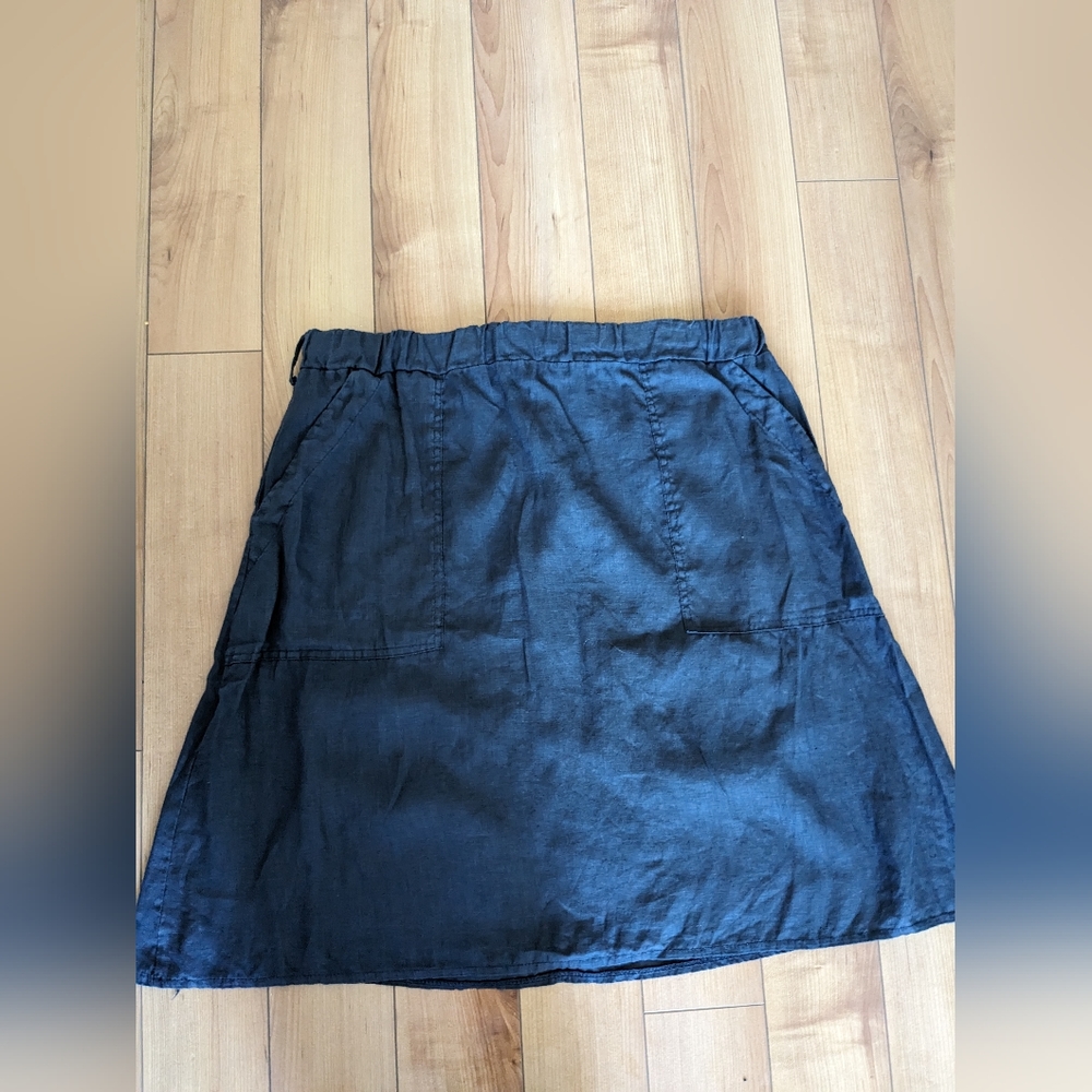 Vintage 100% Linen Made in Italy Navy Blue Skirt Size XL also fits xxl